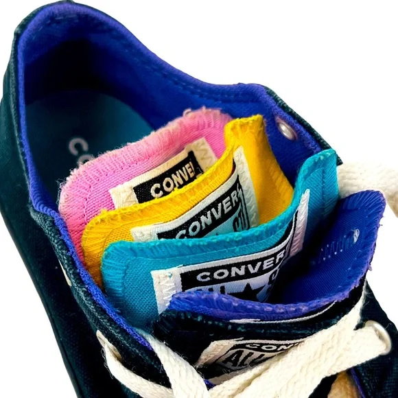 CONVERSE All Star Chuck Taylor Black Colorful 4-Layer Tongue Youth Size 1 - Picture 7 of 8